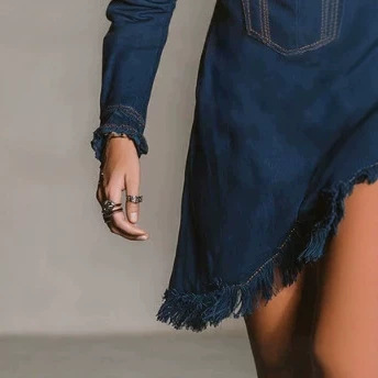 Retro Western Square-Neck Long-Sleeve Fringe Mini Dress