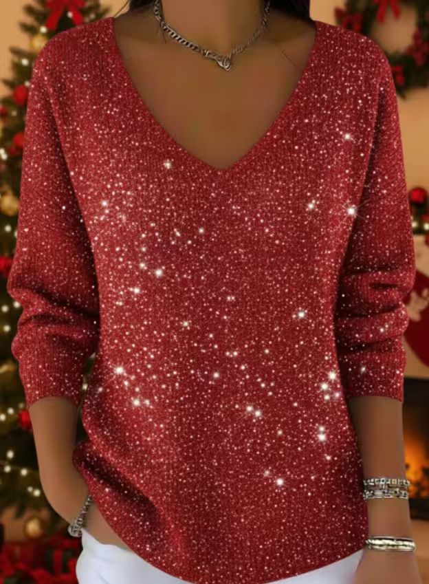 Women's Star Polka Dot Print V-Neck Long Sleeve T-Shirt