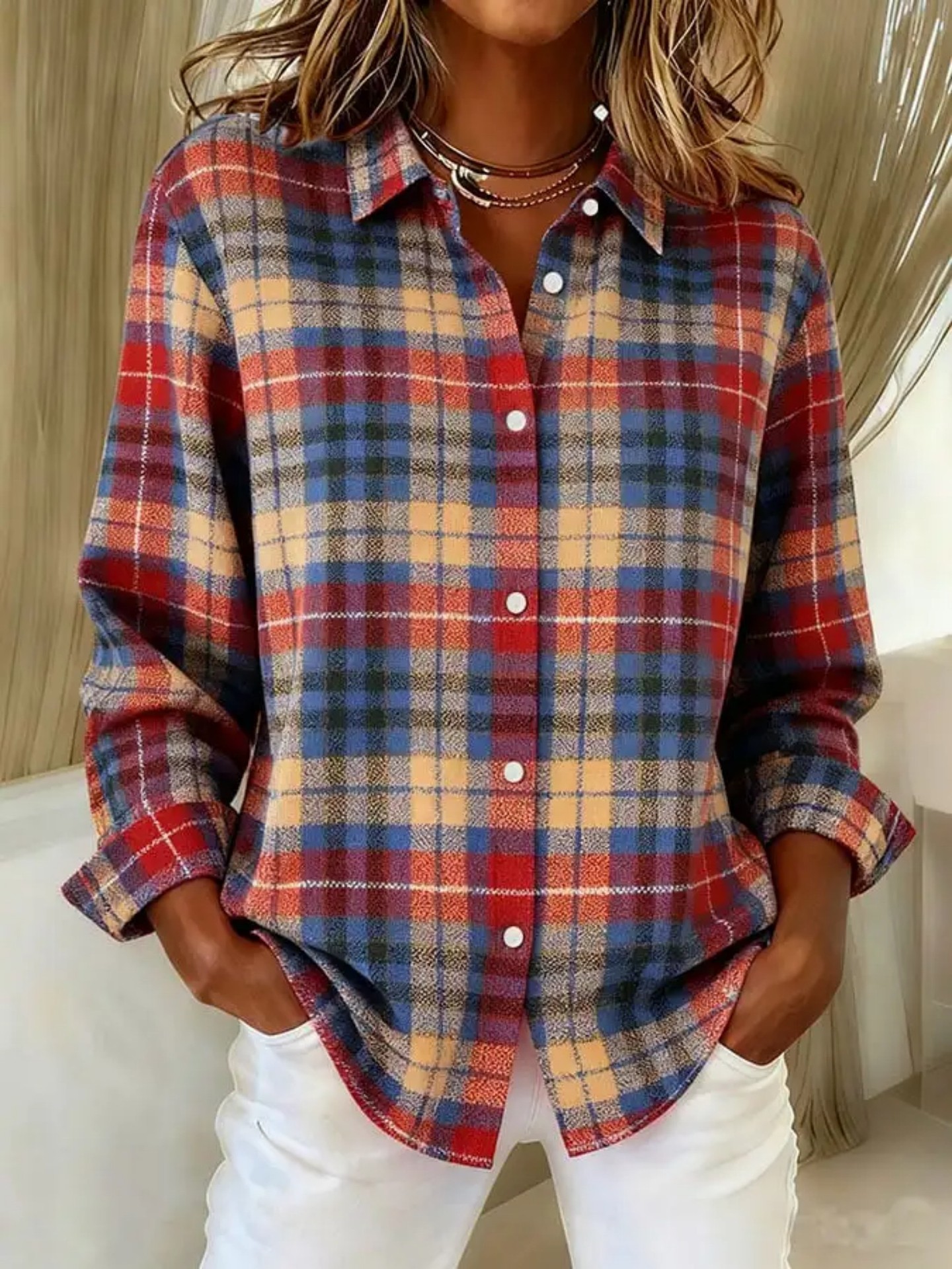 Women's Unique Plaid Print Long Sleeve Shirt