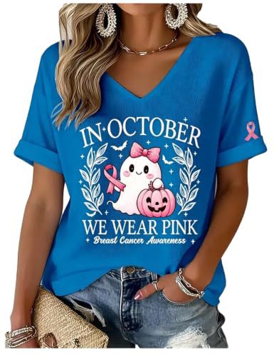 Halloween Ghost Pumpkin Print Short Sleeve V-Neck Top