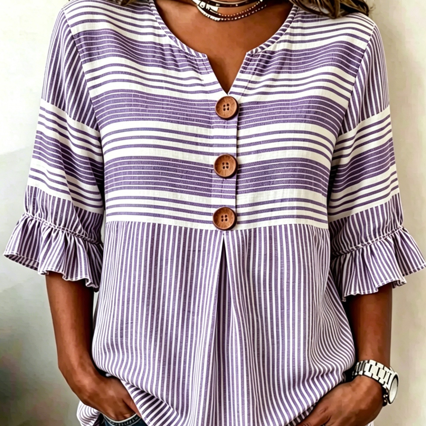 Plaid Striped Print Short Sleeve Button-Up Top