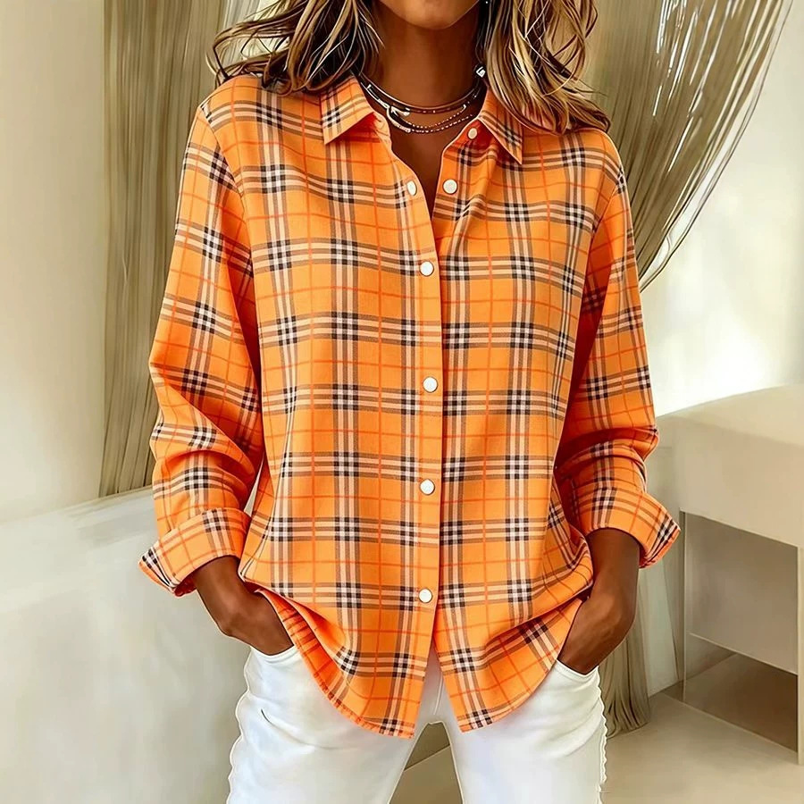 Women's Floral Plaid Print Long Sleeve Button-Front Shirt
