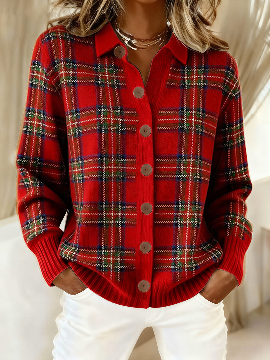 Women's Unique Plaid Print Long Sleeve Button-Up Shirt