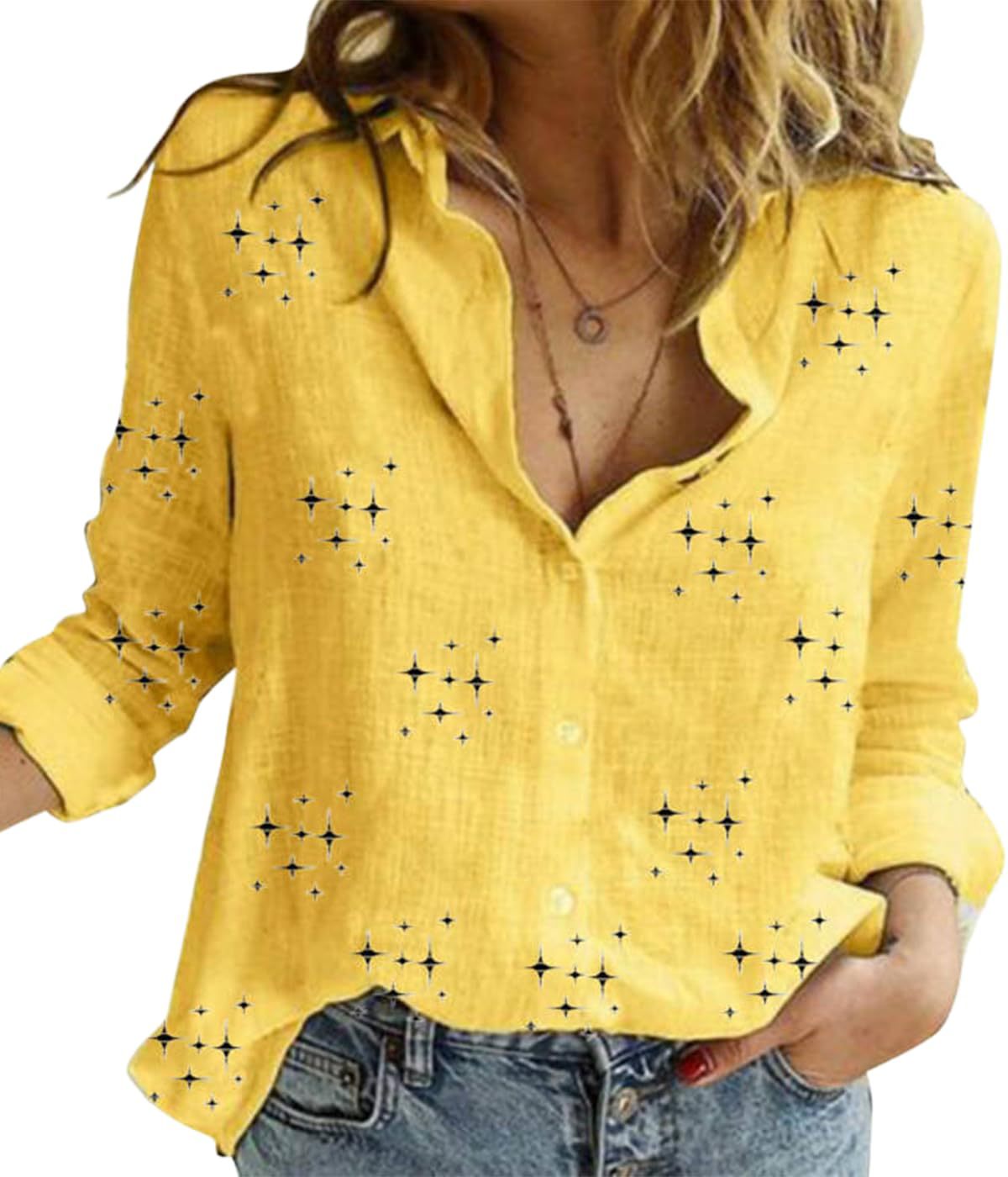 Women's Floral Polka Dot Print Long Sleeve Blouse