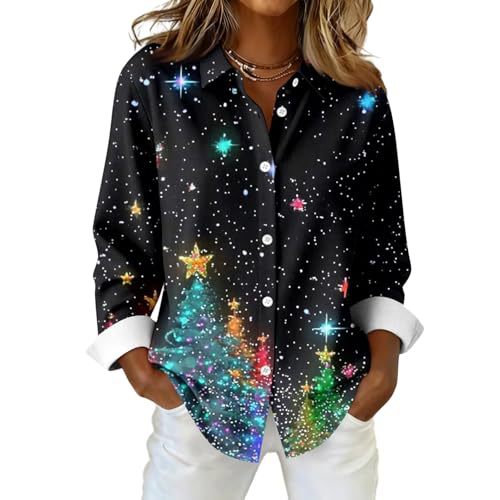 Women's Christmas Plaid Snowflake Polka Dot Print Long Sleeve Shirt