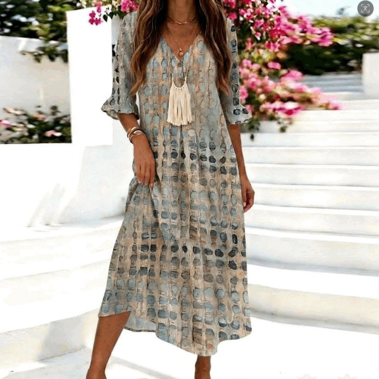 Women's Polka Dot Floral Print Pleated Midi Dress