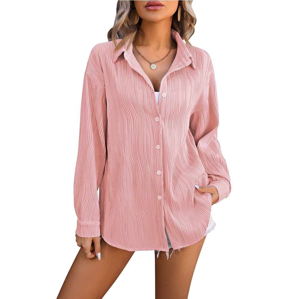 Wave Textured Loose Fit Button-Front Shirt