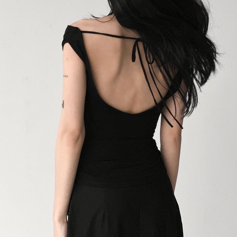 Women's Solid Cowl Neck Sleeveless One-Shoulder Backless Tie Cami Top