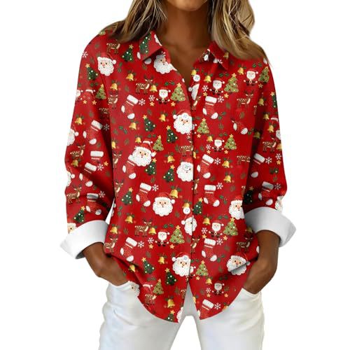 Women's Christmas Plaid Snowflake Polka Dot Print Long Sleeve Shirt