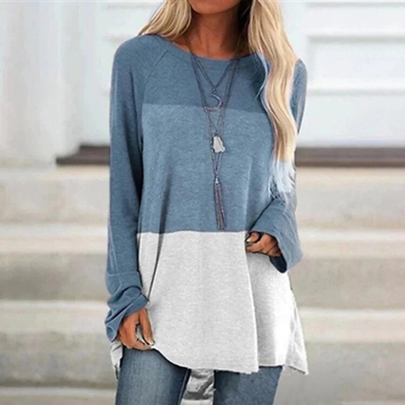 Women's Colorblock Crewneck Long Sleeve Top