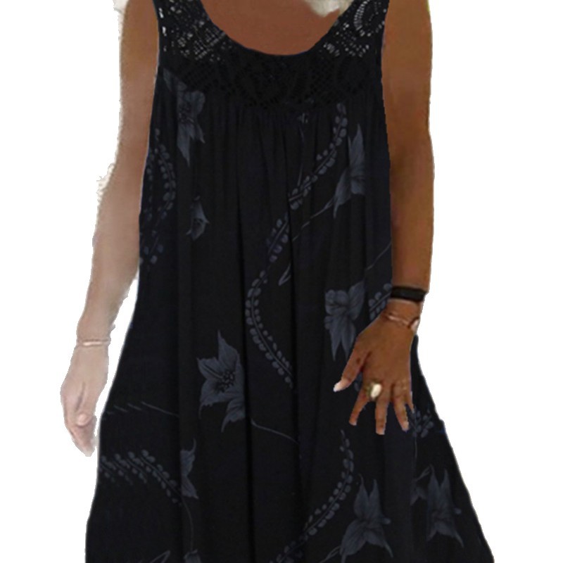 Women's Vintage Floral Butterfly Midi Dress Sleeveless Round Neck Slim Fit