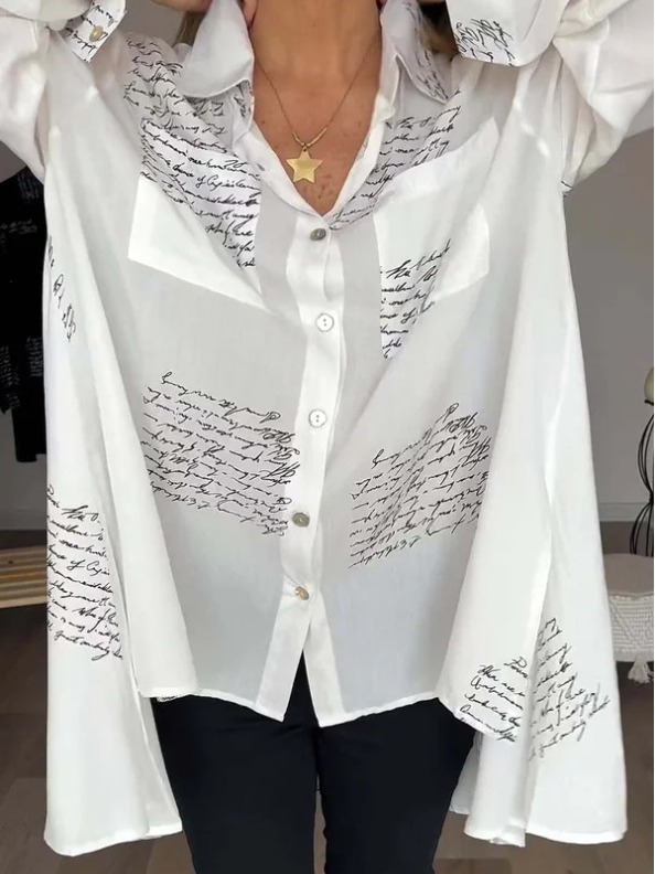 Women's Geometric Print Button-Front Shirt Long Sleeve V-Neck