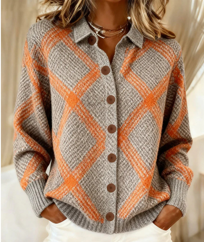 Women's Unique Plaid Print Long Sleeve Button-Up Shirt