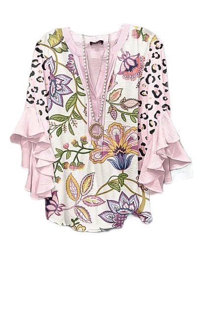 Women's Floral Tree Print Rolled Sleeve Blouse