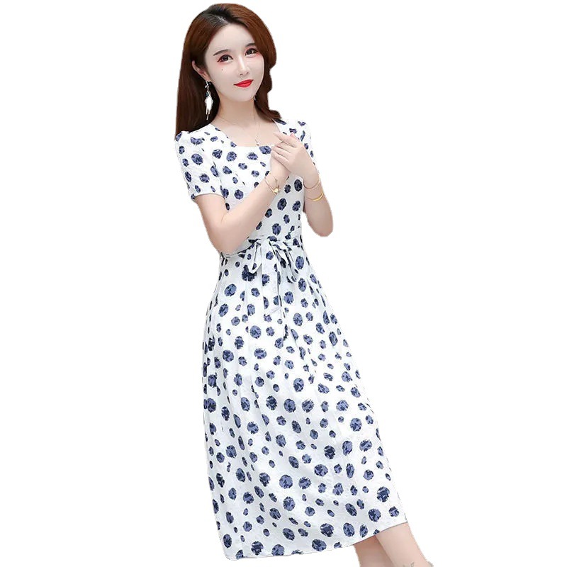 Women's Short Sleeve Polka Dot Print Midi Dress