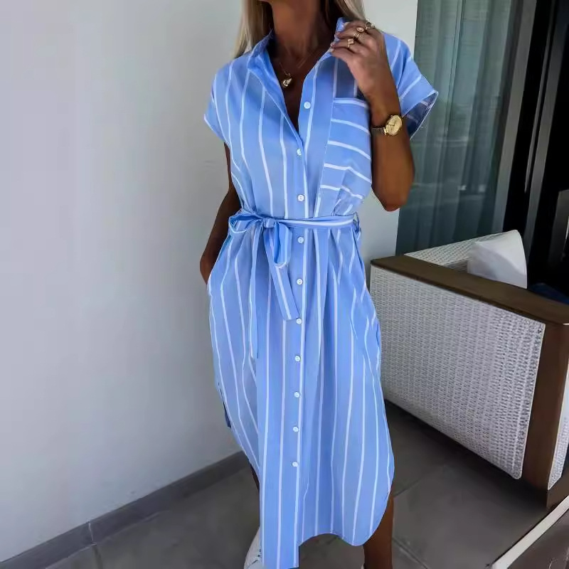 Sleeveless Striped Midi Shirt Dress Loose Fit