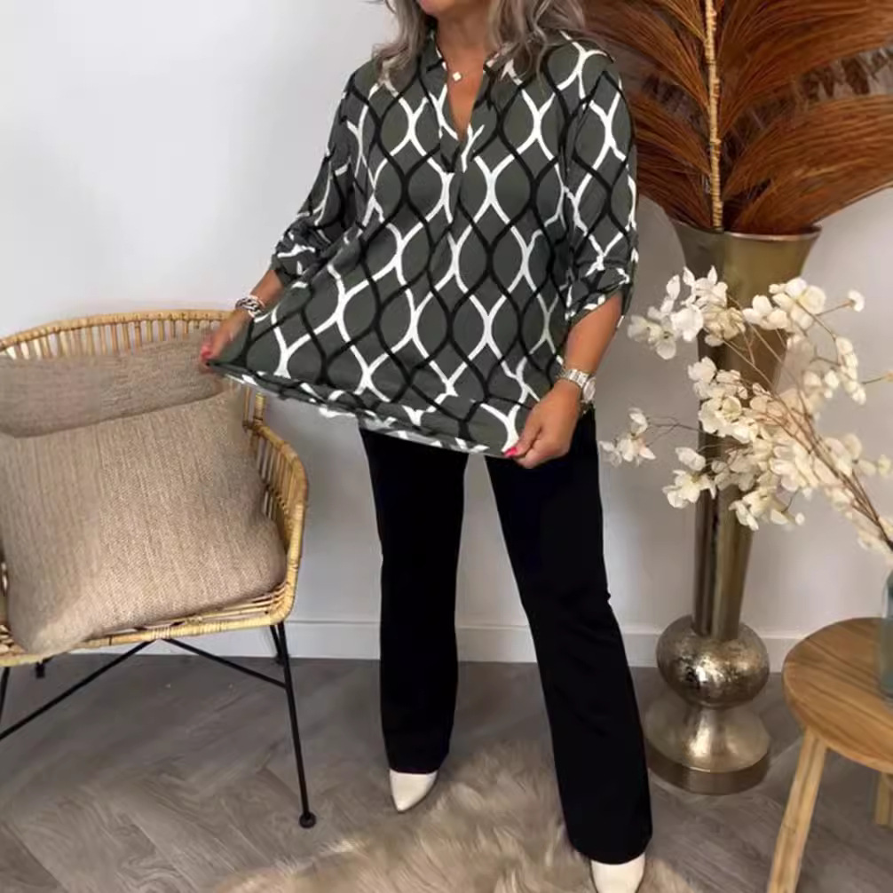 Colorblock V-Neck Long-Sleeve Top