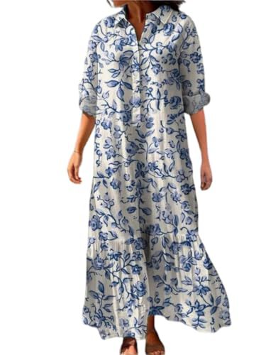 Women's Floral Print Long Half-Sleeve Shirt