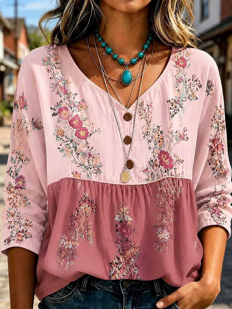 Women's Floral Print Long Sleeve Button-Down Shirt