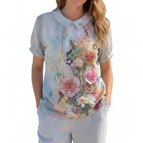 Women's Floral Print Short Sleeve Button-Down Vacation Shirt