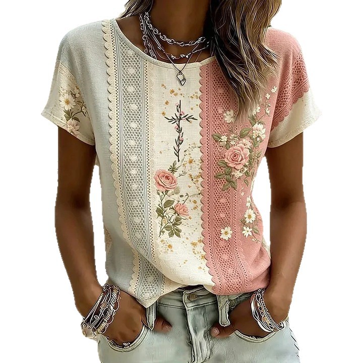 V-Neck Graphic Short Sleeve T-Shirt