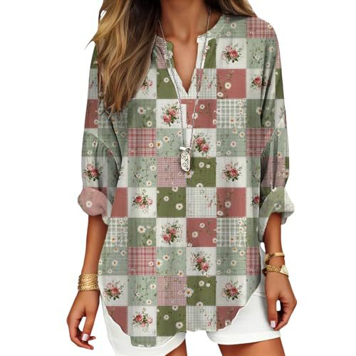 Plaid Print V-Neck Long Sleeve Women's Top