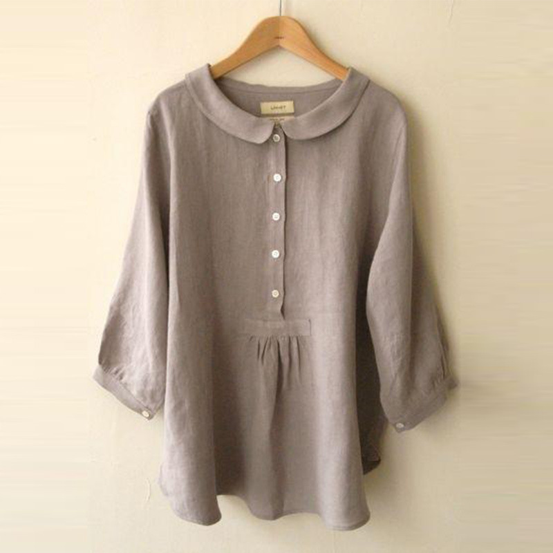 Doll Collar Lantern Sleeve Solid Color Three-Quarter Sleeve Blouse