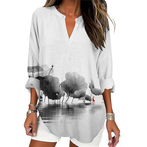 Bamboo & Tree Print V-Neck Long-Sleeve Women's T-Shirt