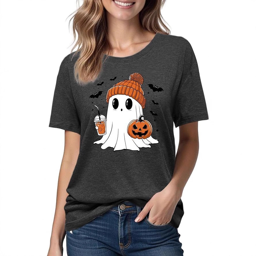 Halloween Ghost Print Crewneck Short Sleeve Top