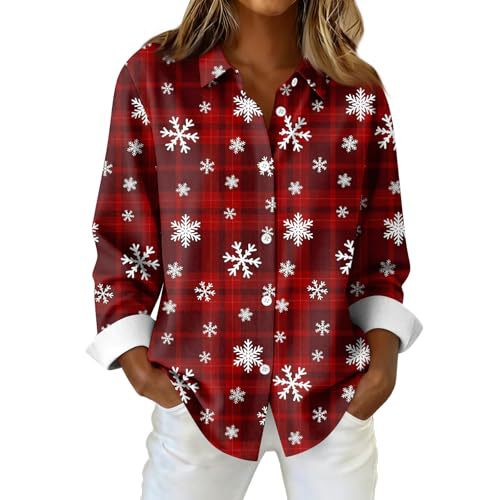 Women's Christmas Plaid Snowflake Polka Dot Print Long Sleeve Shirt