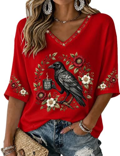 Bird & Crow Floral Print V-Neck Half-Sleeve T-Shirt