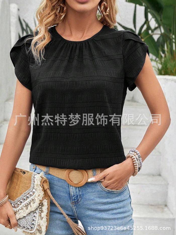Women's Petal Sleeve Crewneck Short Sleeve Blouse
