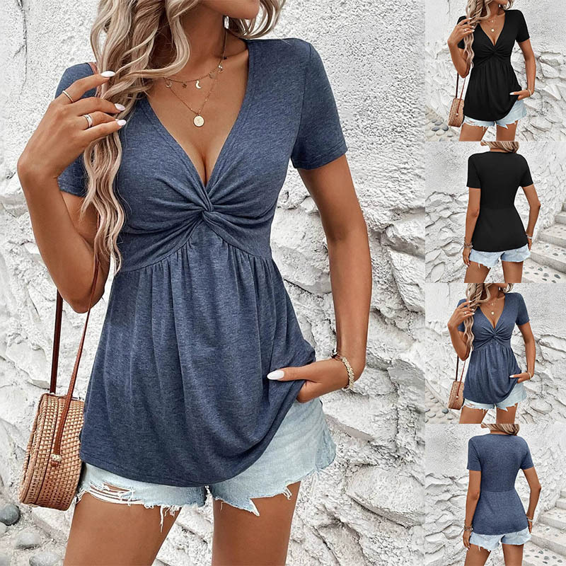 Women's V-Neck Slim Fit Short Sleeve T-Shirt