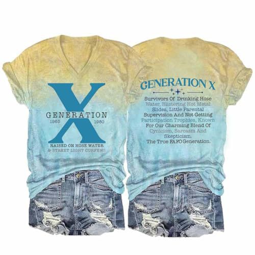 GenertionX Letter Print V-Neck Short Sleeve Women's T-Shirt