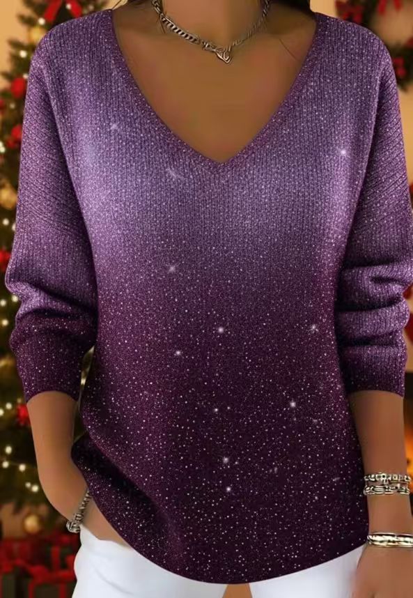 Women's Star Polka Dot Print V-Neck Long Sleeve T-Shirt