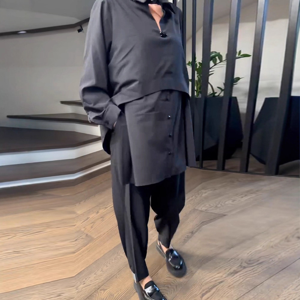 Women's Solid Button V-Neck Long Sleeve Shirt