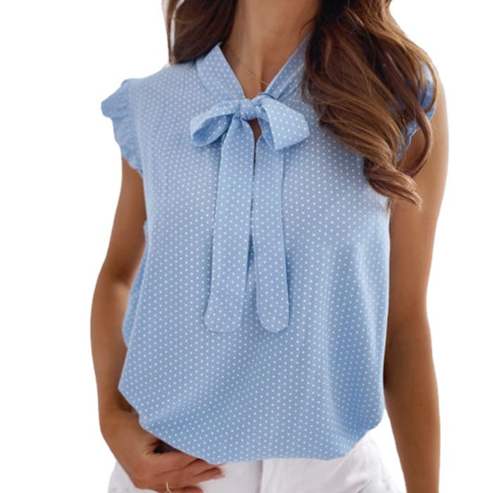 Polka Dot Bow Tie Sleeveless Blouse
