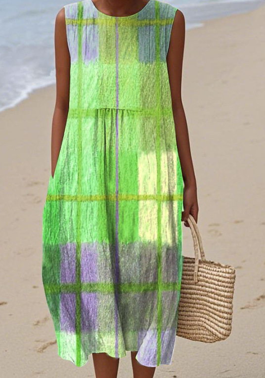 Floral Print Sleeveless Round Neck Loose Midi Dress