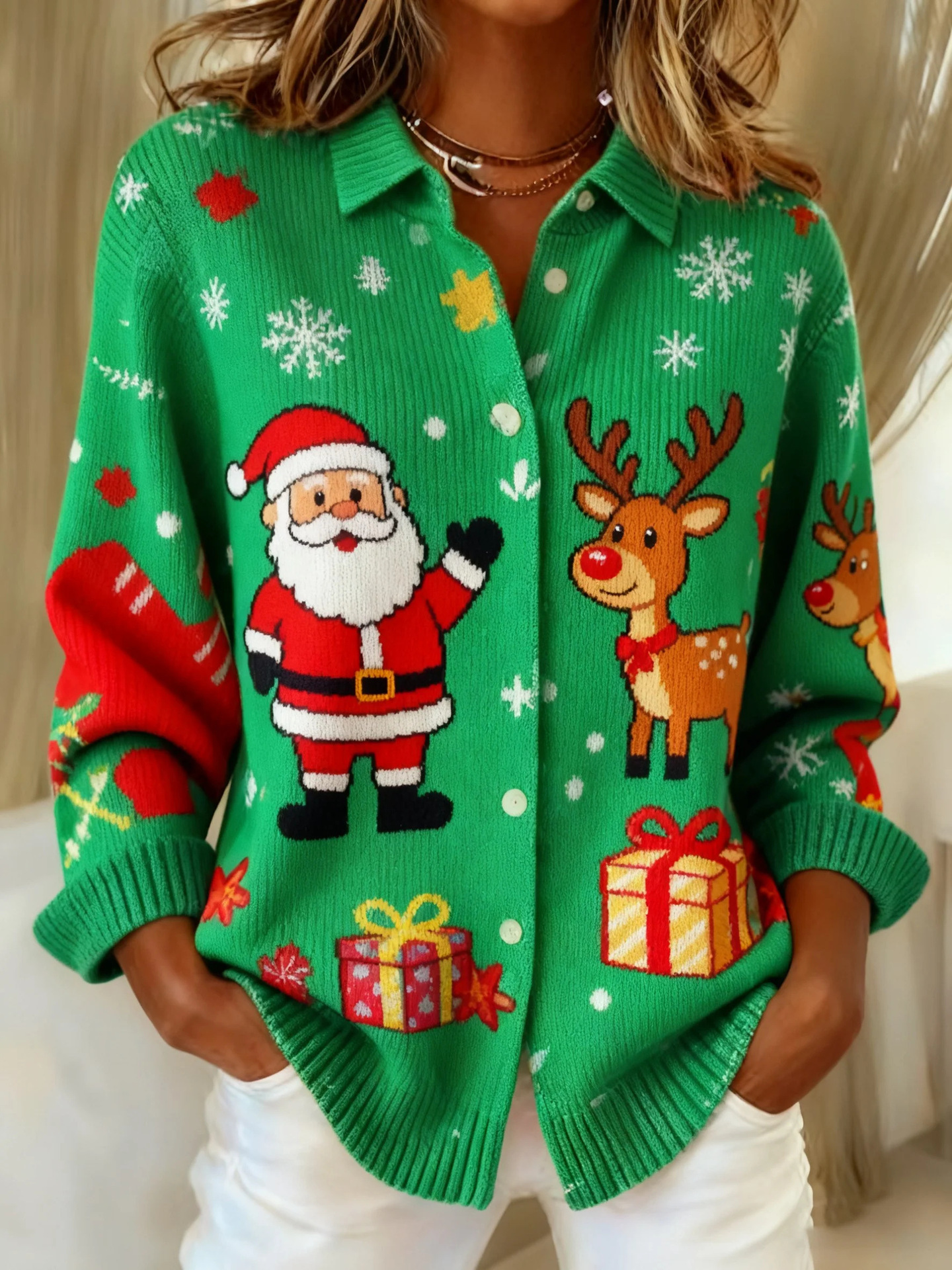Women's Colorblock Starry Sky Print Long Sleeve Button-Front Shirt