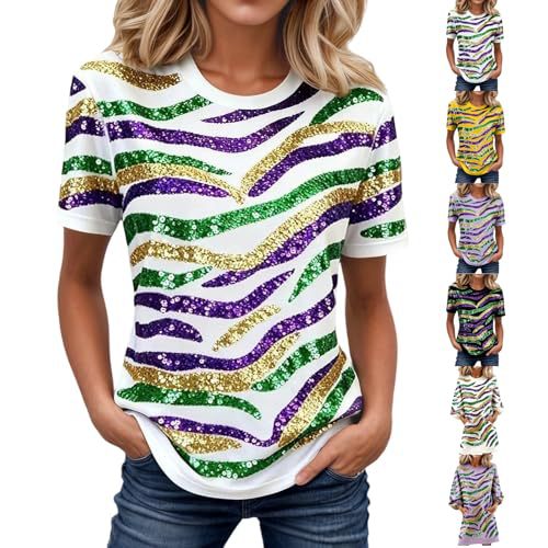 Women's Abstract Line Print Crewneck Short Sleeve Top