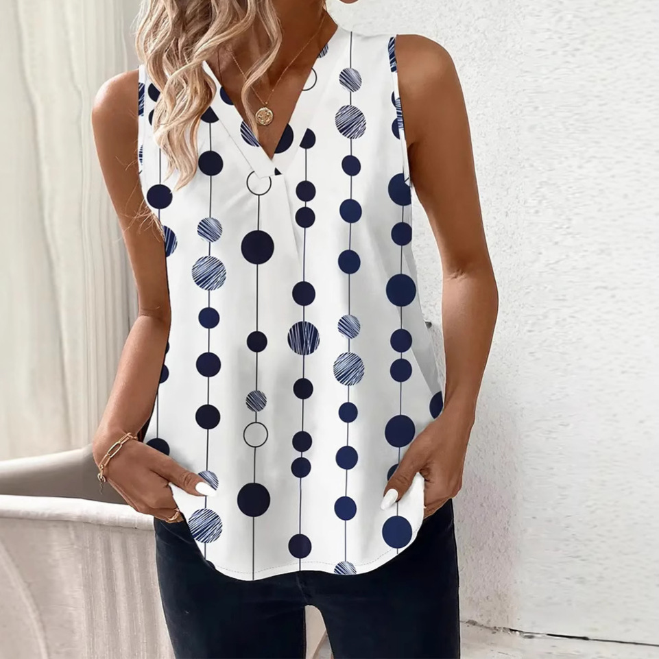 Women's V-Neck Sleeveless Polka Dot Top