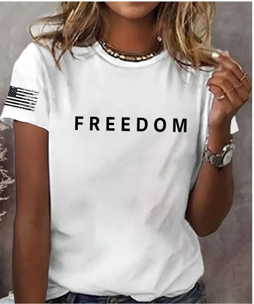 American Flag Print Women's Crewneck Short Sleeve Top