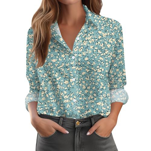 Women's Floral Polka Dot Print Long Sleeve Button-Up Shirt