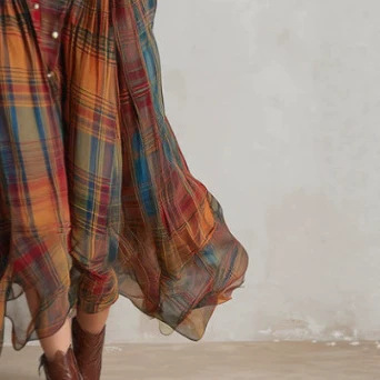Retro Red-Brown Plaid Chiffon Sleeveless Maxi Dress