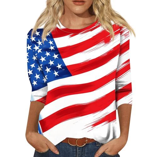 Summer American Flag Print Crewneck Short Sleeve Top