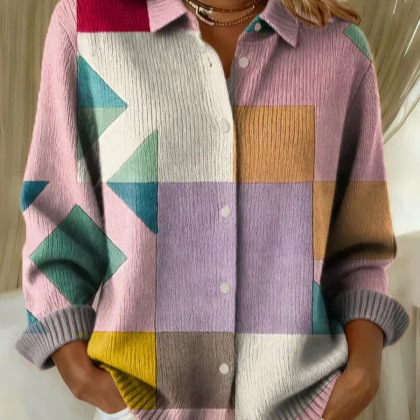 Women's Colorblock Floral Branch Print Long Sleeve Shirt