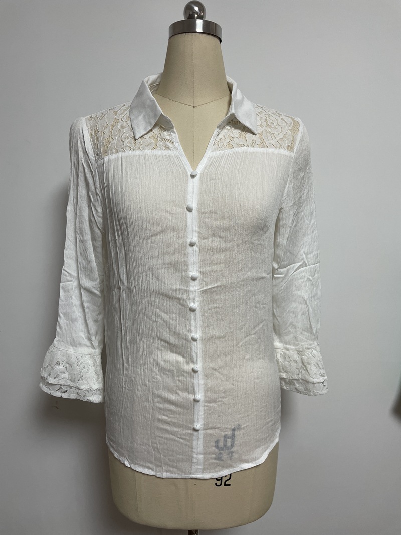 Women's Lace Trim Patchwork Long Sleeve Button-Up Shirt Retro