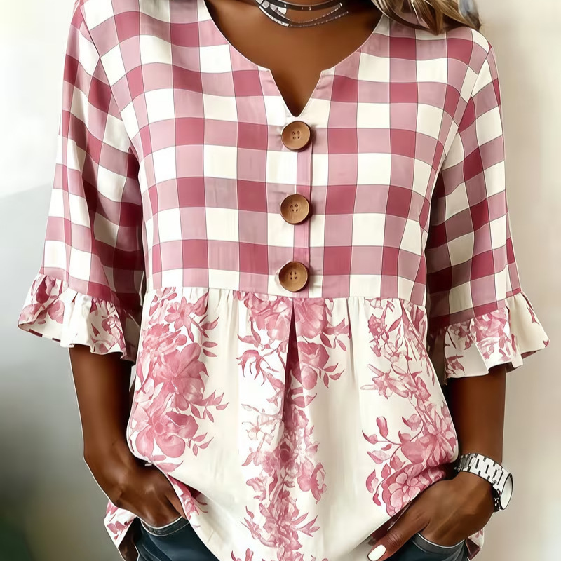 Women's Printed Half-Sleeve Button-Down Casual Shirt