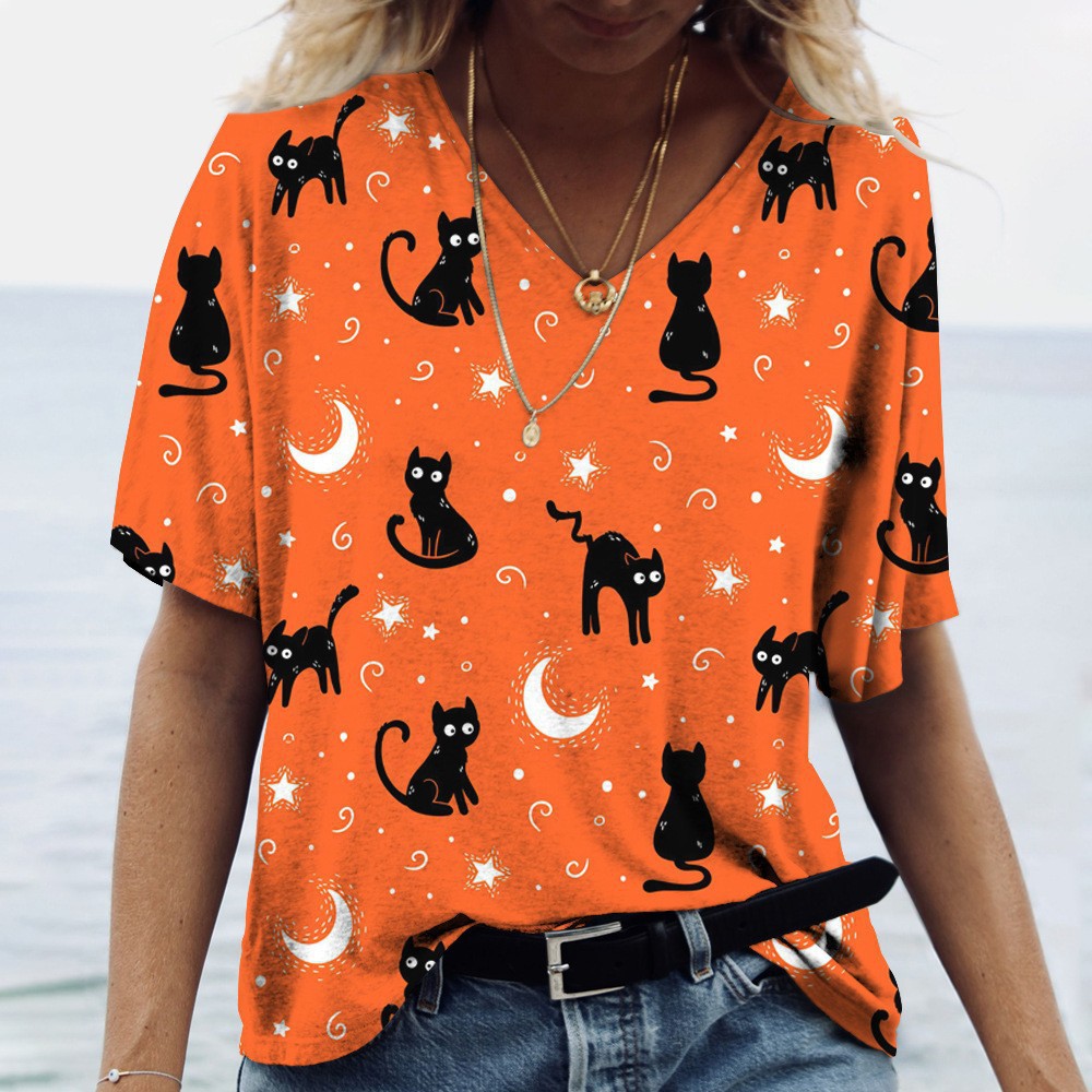 Women's V-Neck 3D Print Loose Fit T-Shirt
