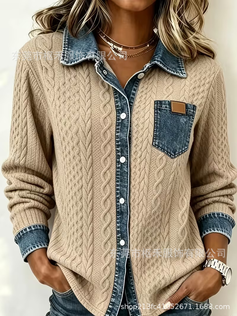 Women's Printed Long Sleeve Button-Front Shirt